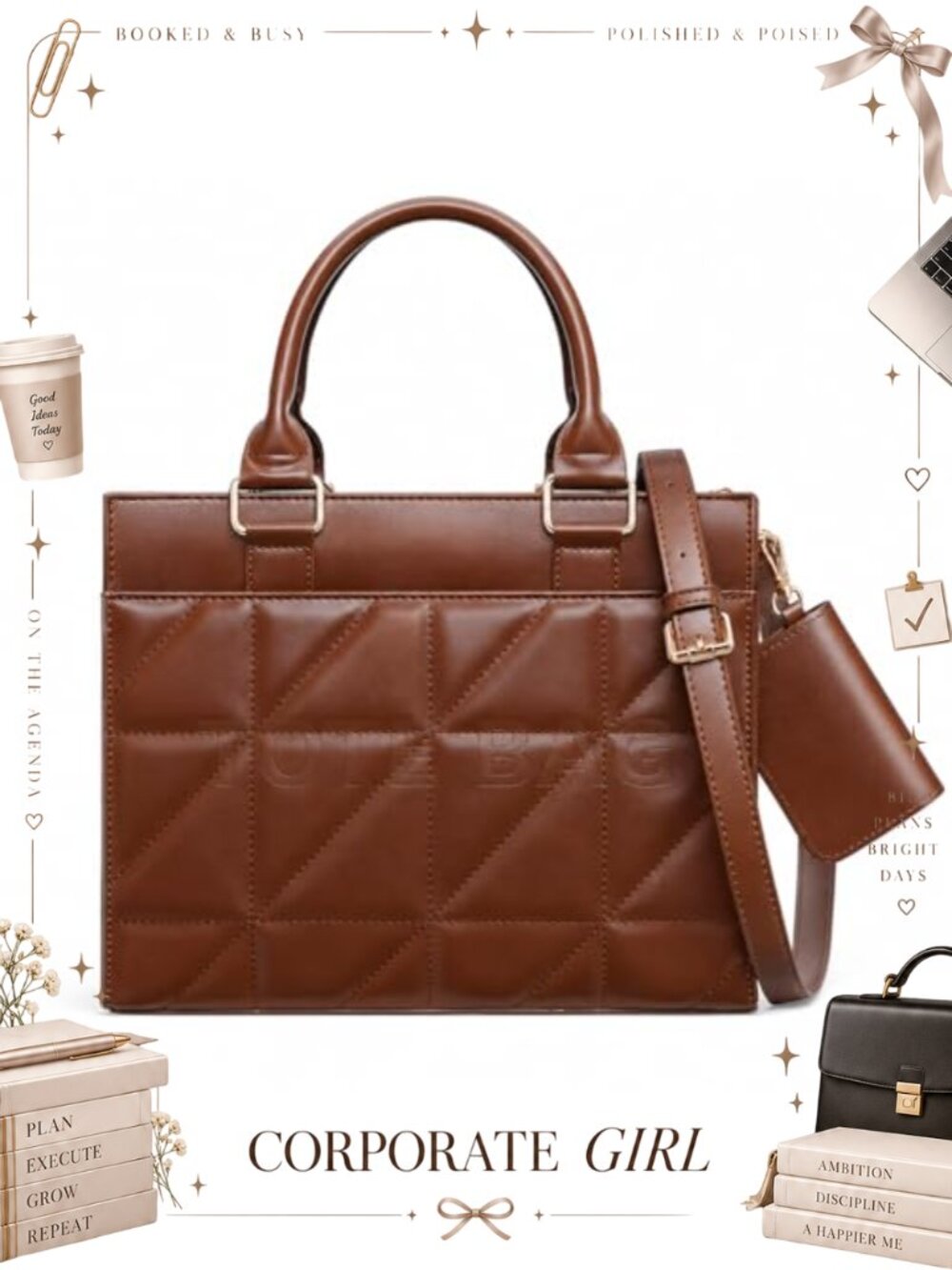 Quilted PU Leather Mini Tote Satchel Crossbody Bag with Card Holder